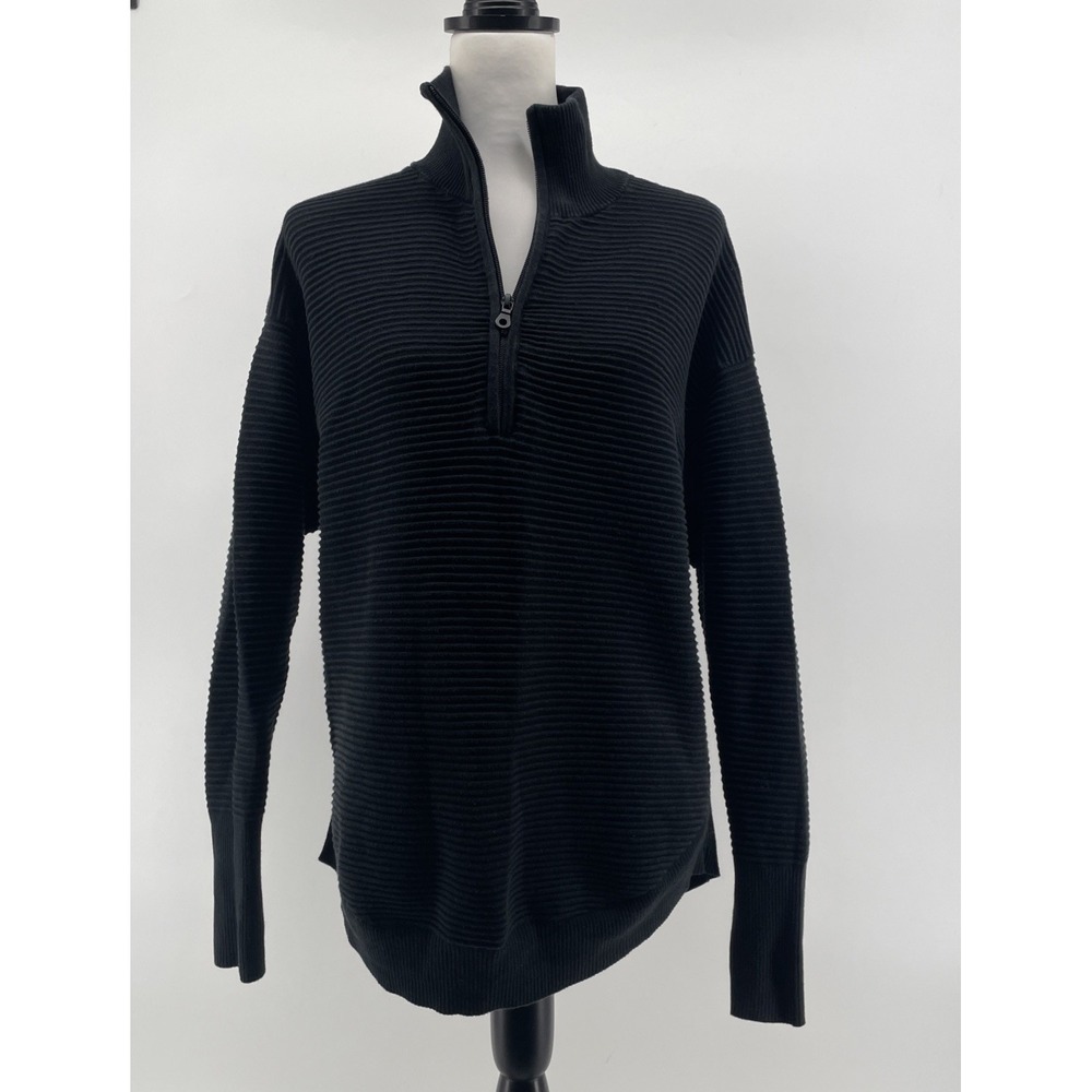OFFLINE Aerie Sweatshirt Women's Small Black 1/4 Zip Ribbed Knit Pullover Top